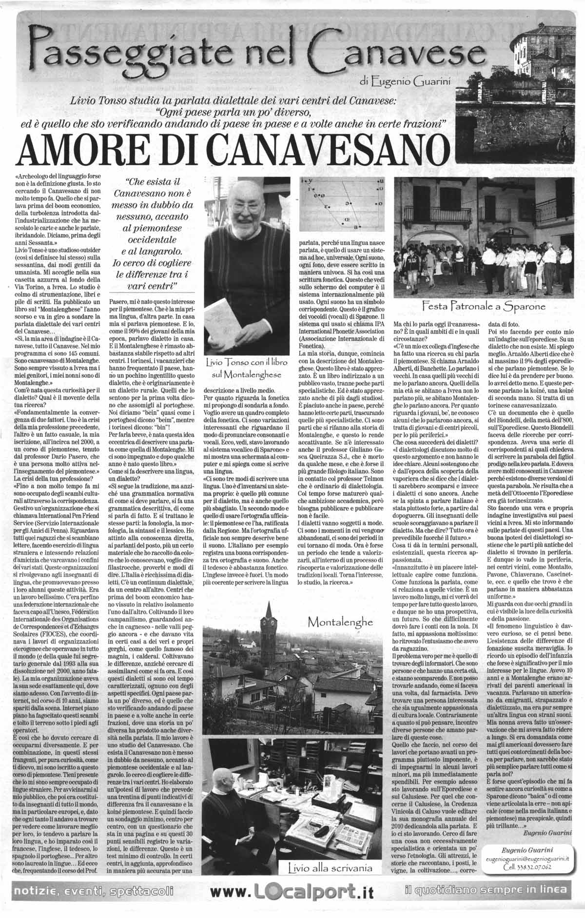 Articolo su La gazzetta del Canavese