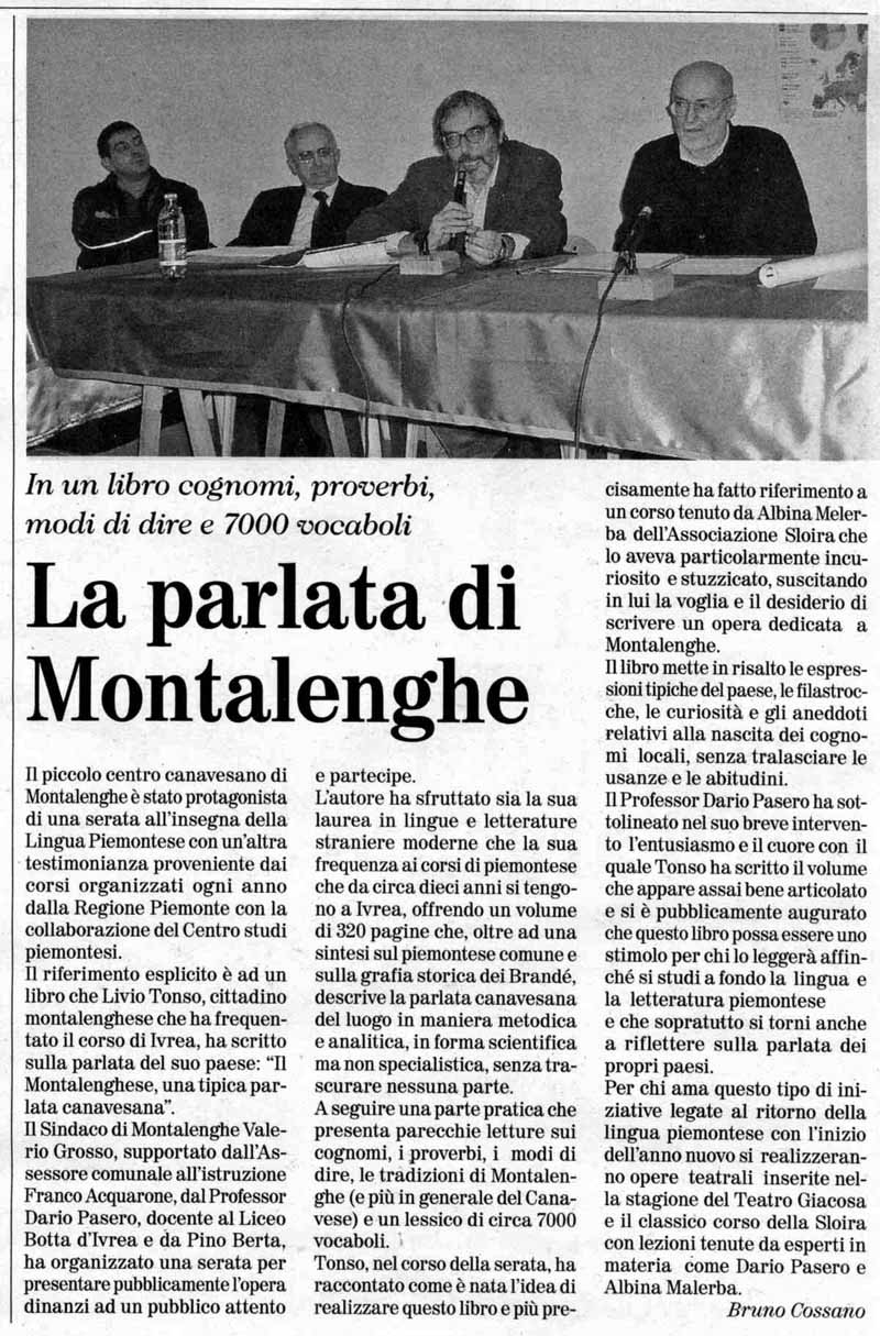 Articolo de La Gazzetta del Canavese